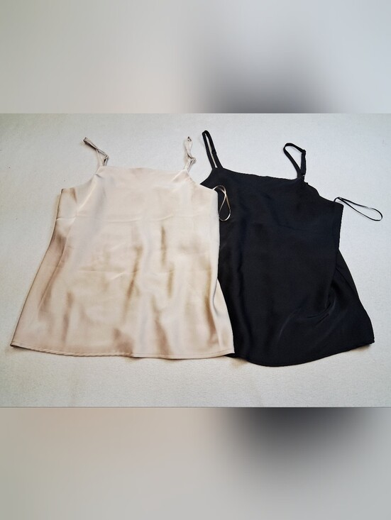 Bootlegger's Footwear Tops - Women's Satin Cami Tank Tops - Black and Cream